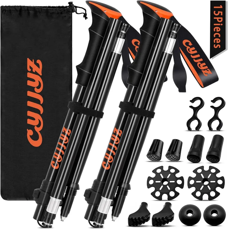 2Pcs Bastones Trekking Plegables, Bastones de Senderismo de Aluminio 7075, Palos…