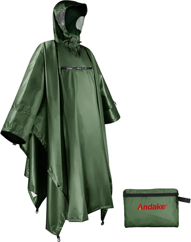 Andake Poncho de Lluvia con Capucha Chubasquero Impermeable Ligero Multifunciona…