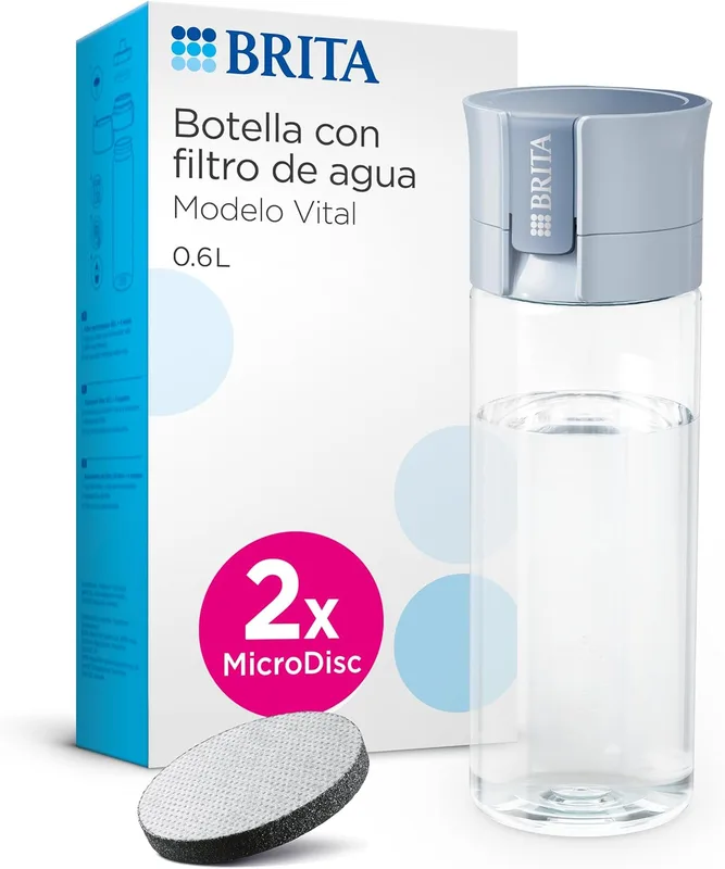 BRITA Botella filtrante de agua modelo VITAL Azul Claro (600 ml) con 2 filtros M…